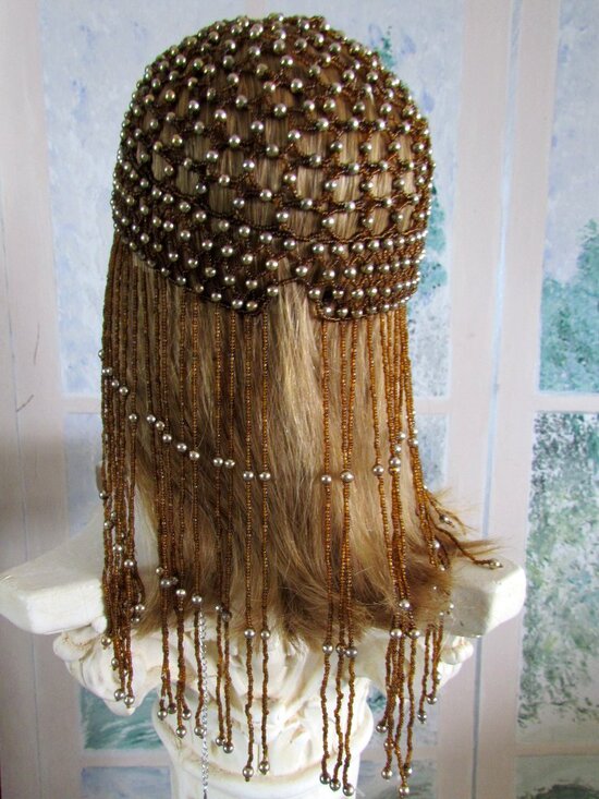 ROARING 20s BEADED CAP w LONG BEAD FRINGE + BEADED HEADBAND for FLAPPER COSTUMES main image 7